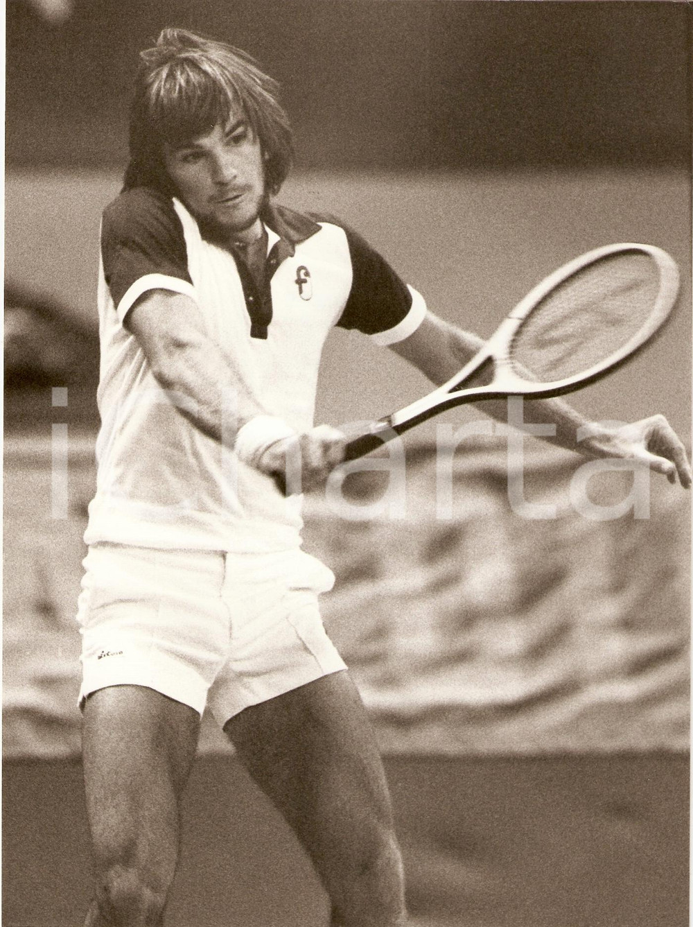 Fotografia d epoca originale 1980 circa SUDAFRICA Tennis Rovescio di Johan KRIEK durante incontro Fotografia 1