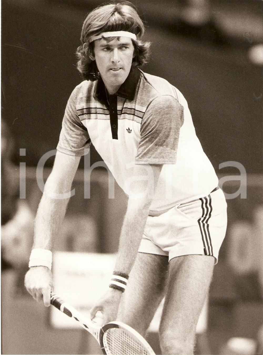Fotografia d epoca originale 1982 MILANO Cuore Tennis Cup Kevin CURREN prepara un servizio Fotografia 1