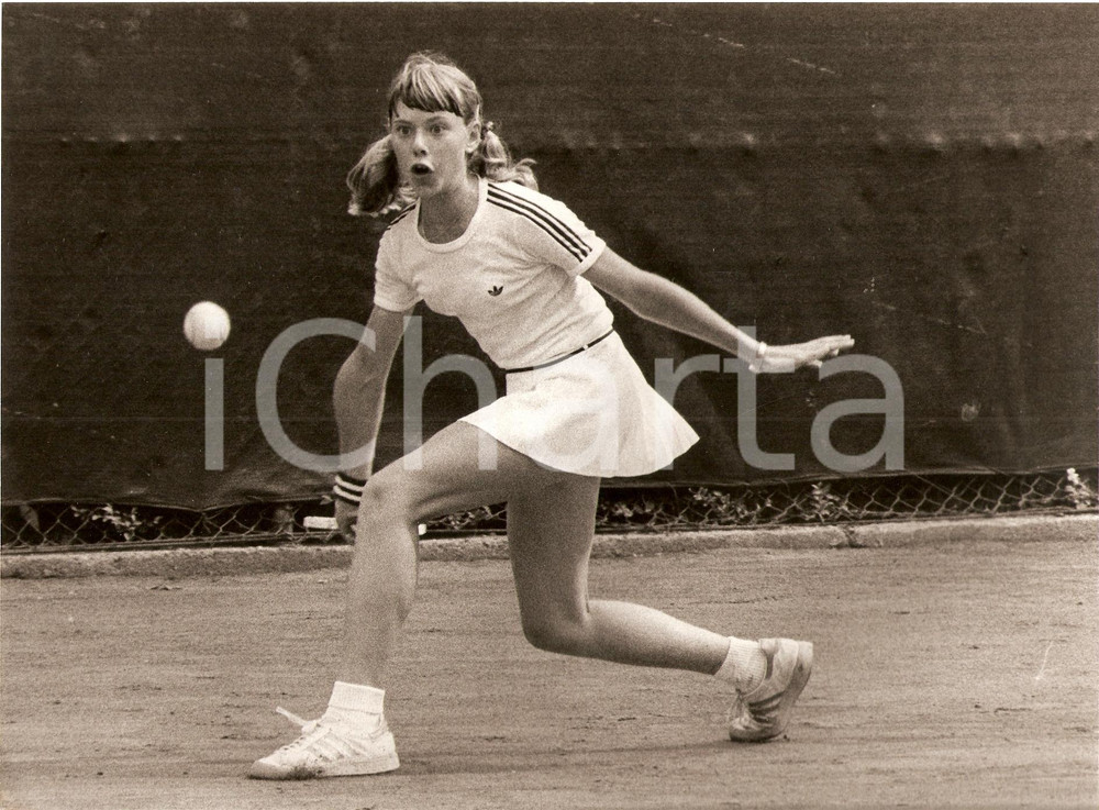 Fotografia d epoca originale 1980 ca SVIZZERA Tennis Allenamento di Lilian DRESCHER KELAIDIS Fotografia 1