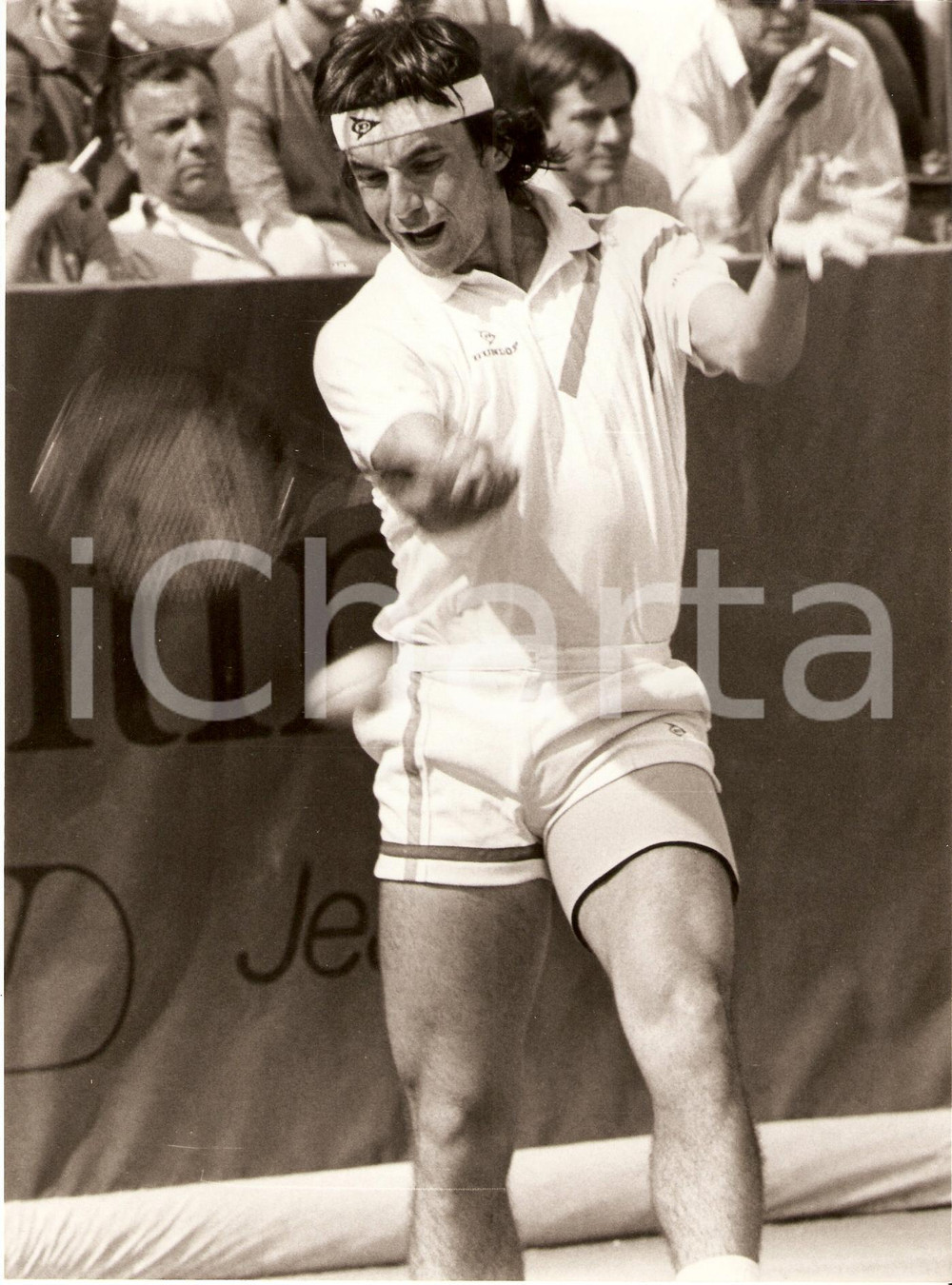 Fotografia d epoca originale 1985 circa SPAGNA Tennis Emilio SANCHEZ durante un incontro Sponsor DUNLOP Foto 1