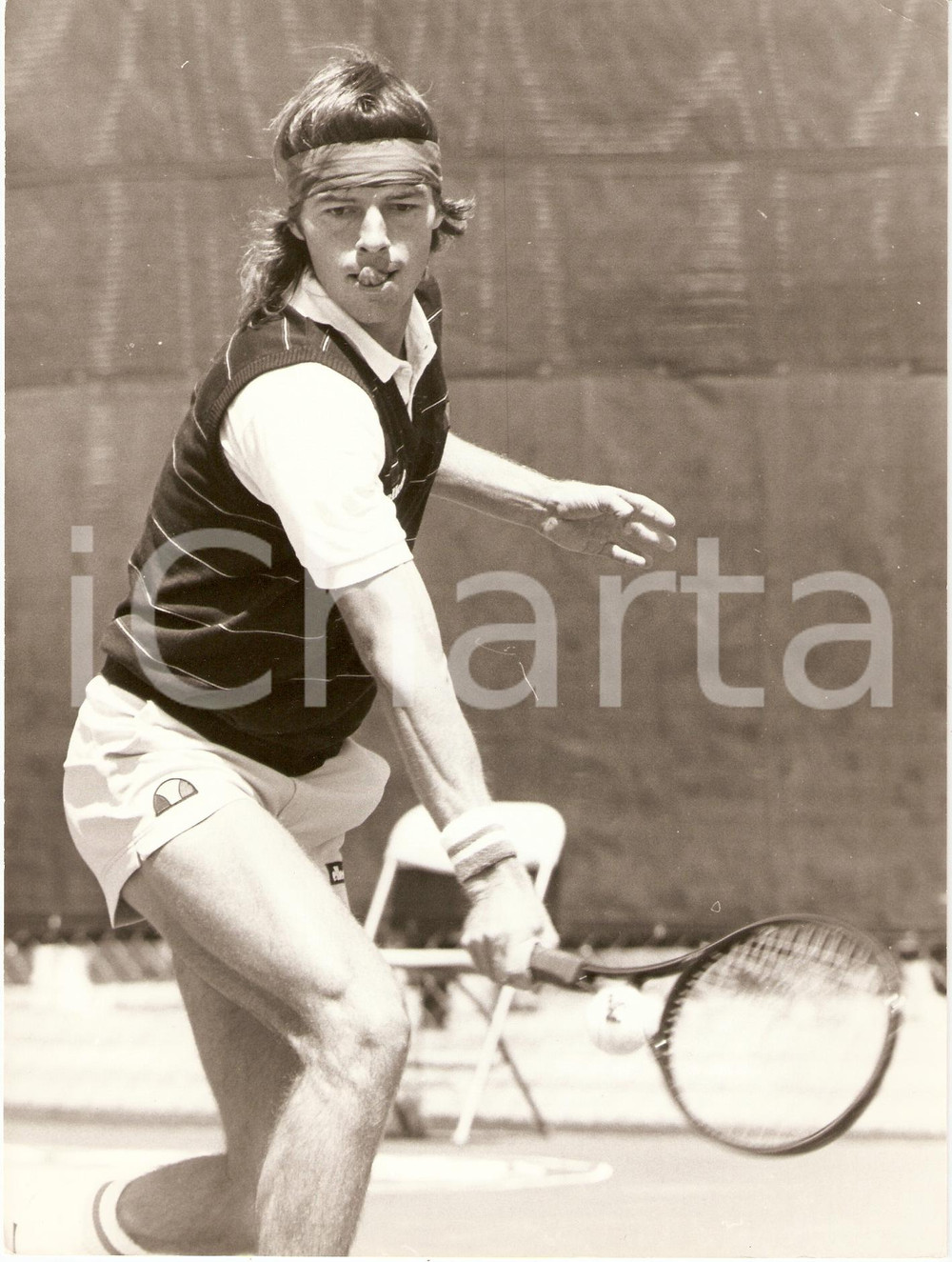 Fotografia d epoca originale 1980 circa NUOVA ZELANDA Tennis Rovescio di Chris LEWIS durante match Fotografia 1