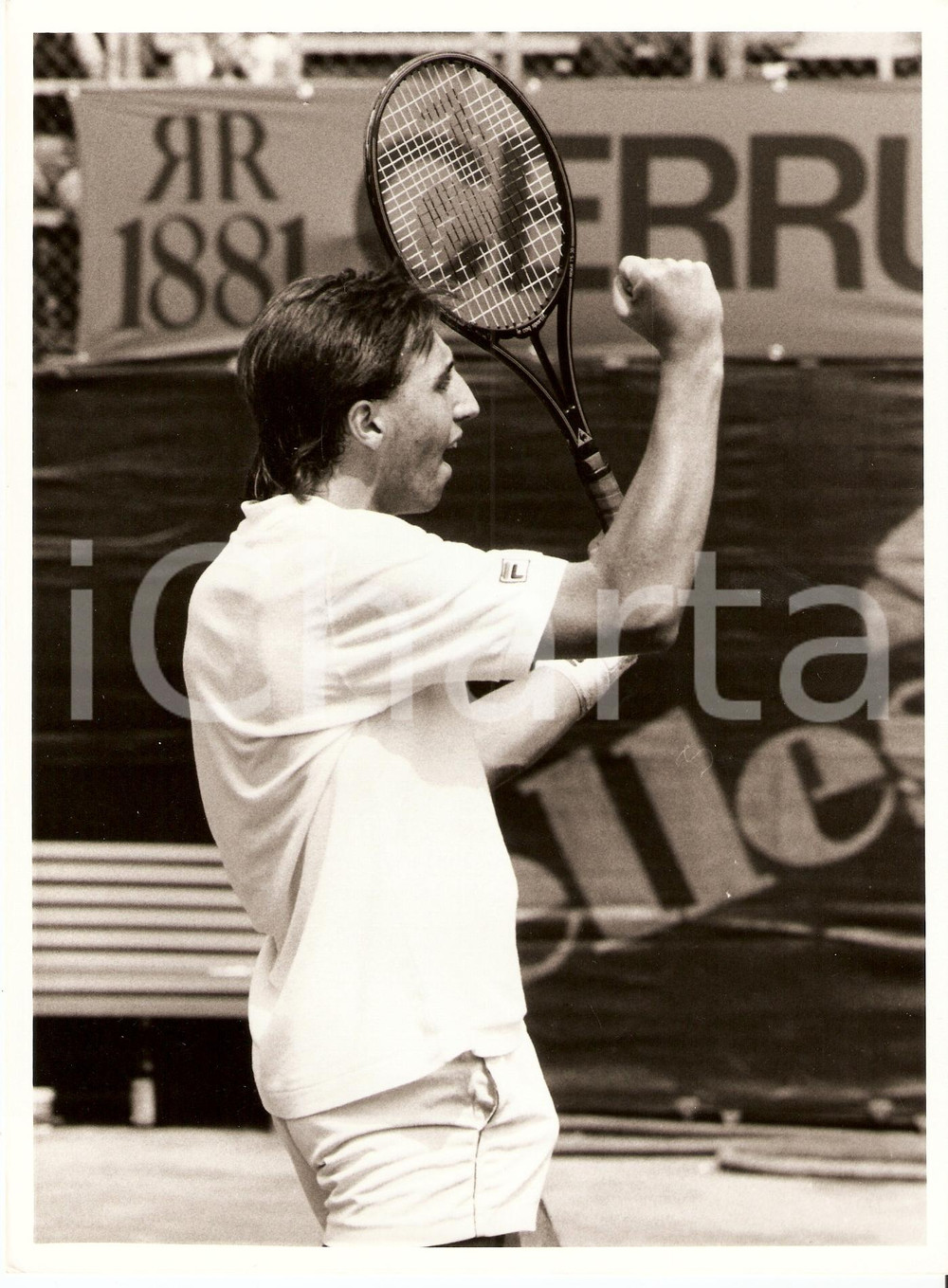 Fotografia d epoca originale 1985 ca ITALIA Tennis Diego NARGISO esulta durante match Fotografia 1