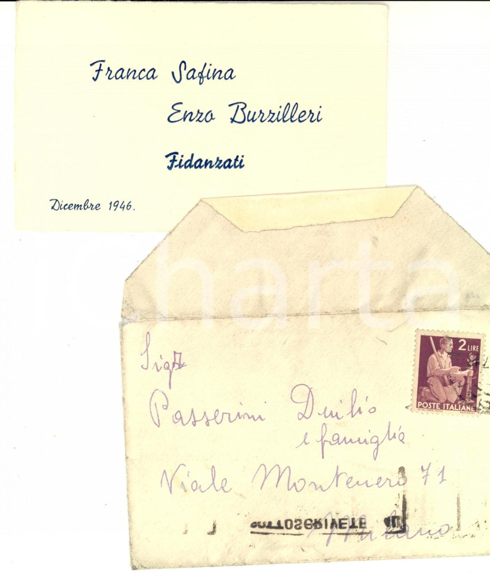 Oggetto da collezione cartaceo 1946 TRAPANI Franca SAFINA  Enzo BURZILLERI Biglietto di fidanzamento 1