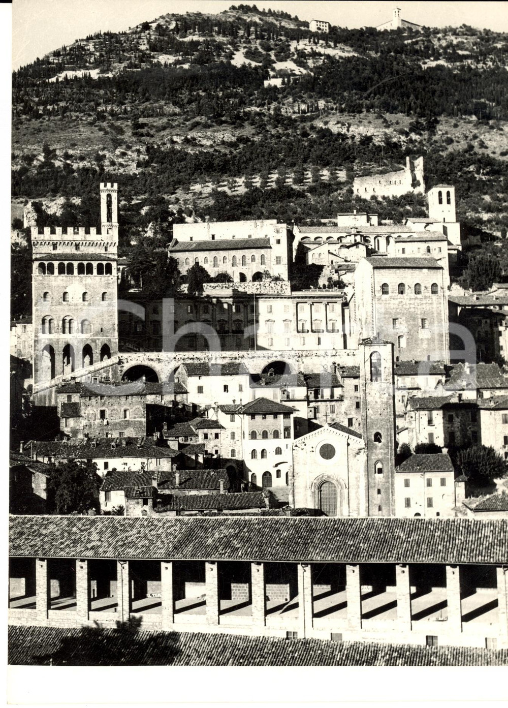 Fotografia d epoca originale 1970 ca GUBBIO PG Veduta panoramica con Loggia dei TIRATORI Foto 1