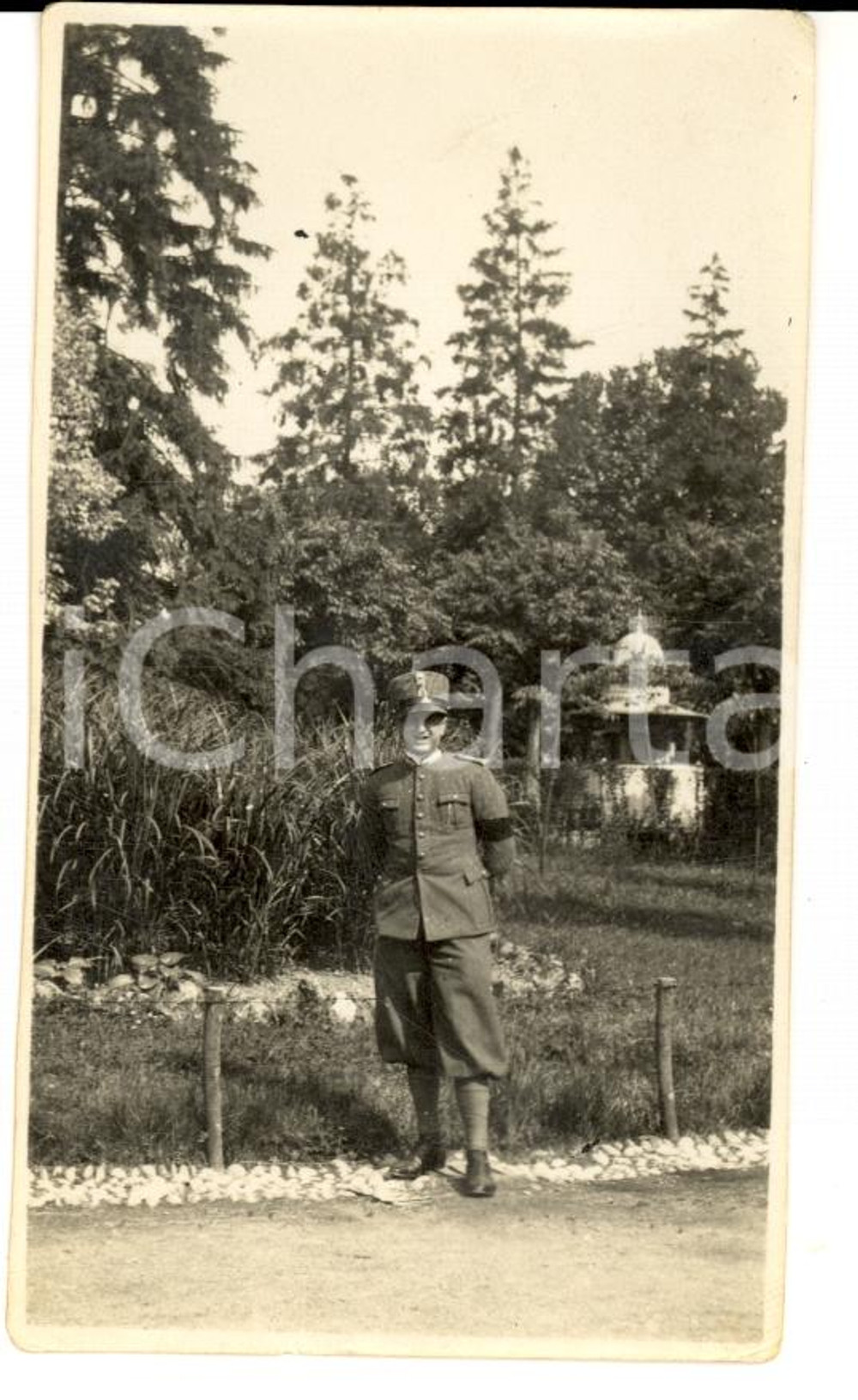 Fotografia d epoca originale 1928 ALESSANDRIA Ritratto Camillo ROSSO in divisa al giardino pubblico Foto 1