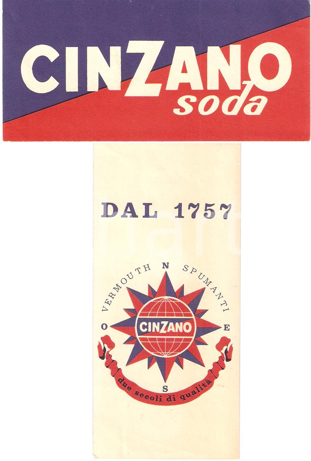 Materiale pubblicitario d’epoca 1960 ca CINZANO SODA Vermouth e spumanti dal 1757 Cartoncino pubblicitÃ  1