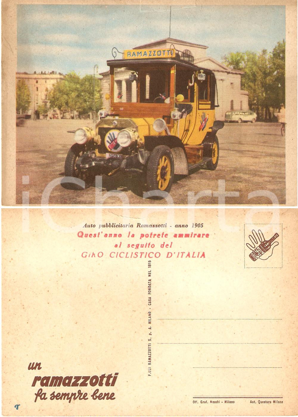 Cartolina originale da collezione 1950 ca GIRO D ITALIA Auto pubblictaria RAMAZZOTTI anno 1905 Cartolina FG NV 1
