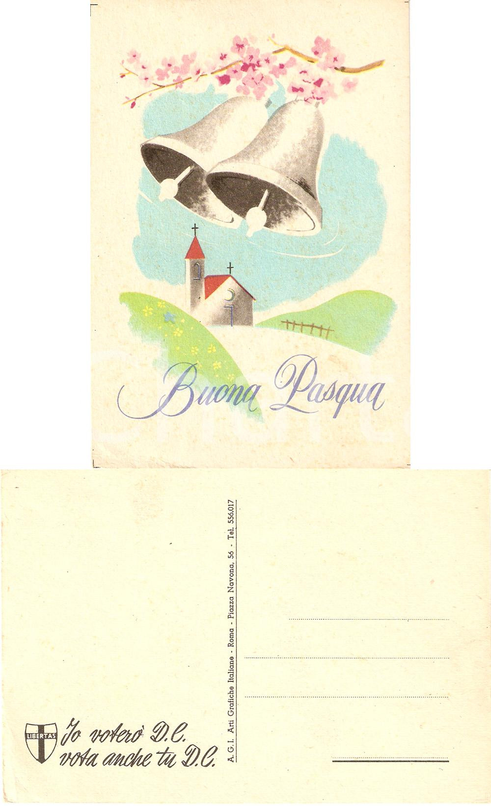 Cartolina originale da collezione 1950 ca PROPAGANDA POLITICA DC Buona Pasqua Democrazia Cristiana ILLUSTRATA FG 1