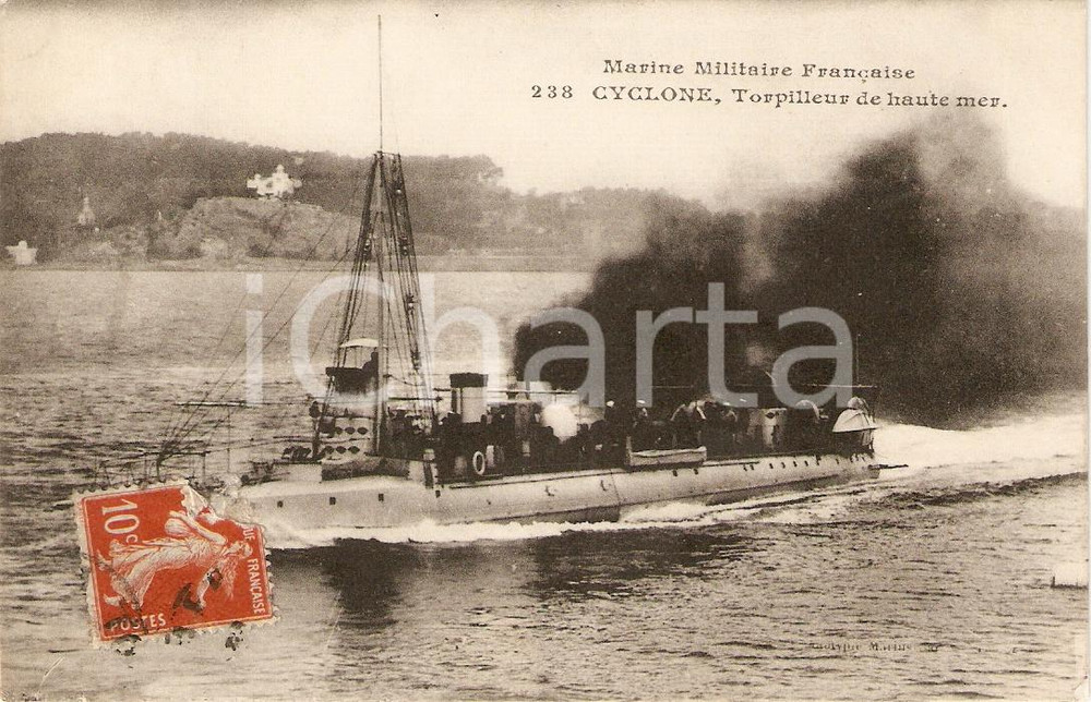 Cartolina originale da collezione 1930 circa MARINA FRANCESE Torpilleur CYCLONE Torpediniere Cartolina FP VG 1