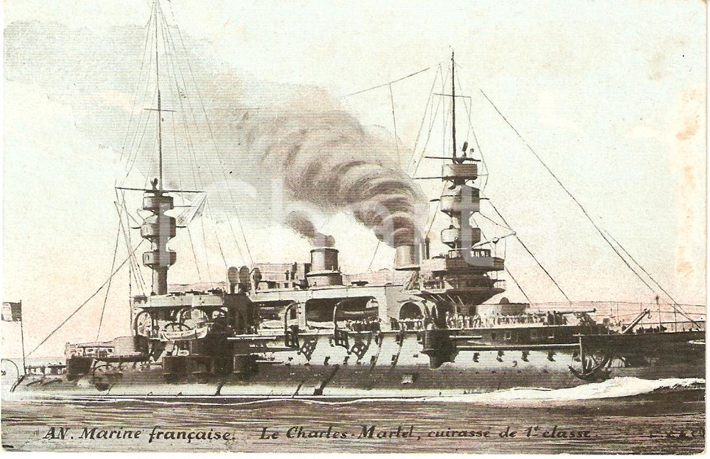 Cartolina originale da collezione 1895 ca MARINA MILITARE FRANCESE CuirassÃ© CHARLES MARTEL Corazzata Cartolina FP 1