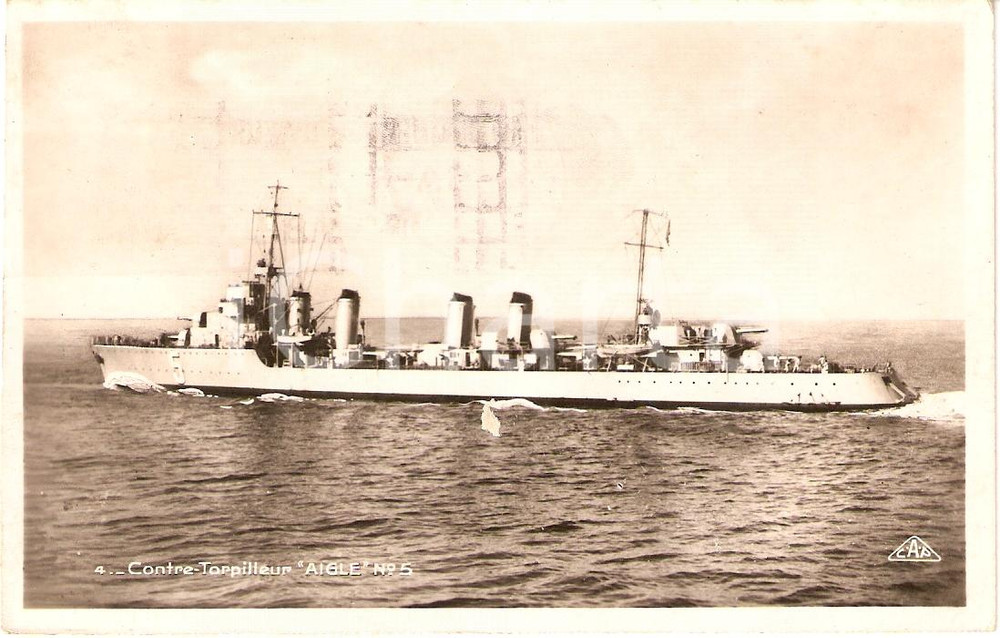 Cartolina originale da collezione 1947 MARINA FRANCESE Contretorpilleur AIGLE N.5 Cacciatorpediniere DANNEGGIATA 1