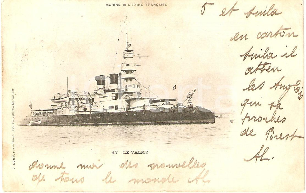 Cartolina originale da collezione 1900 MARINA MILITARE FRANCESE Croiseur VALMY Incrociatore Cartolina FP VG 1