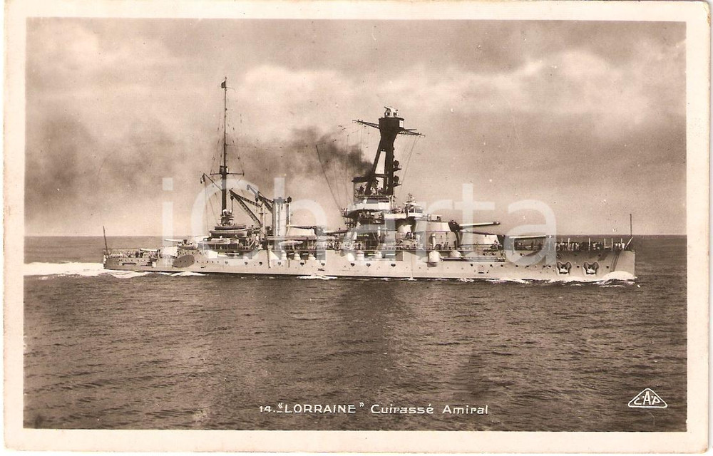 Cartolina originale da collezione 1945 ca MARINA MILITARE FRANCESE CuirassÃ© amiral LORRAINE Corazzata Cartolina 1