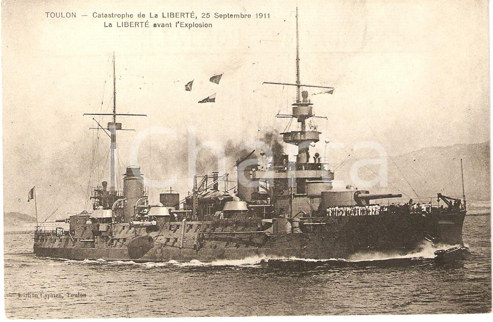 Cartolina originale da collezione 1930 ca MARINA FRANCESE Explosione CuirassÃ© LIBERTE  60 cadavres dÃ©chiquetÃ©s FP 1