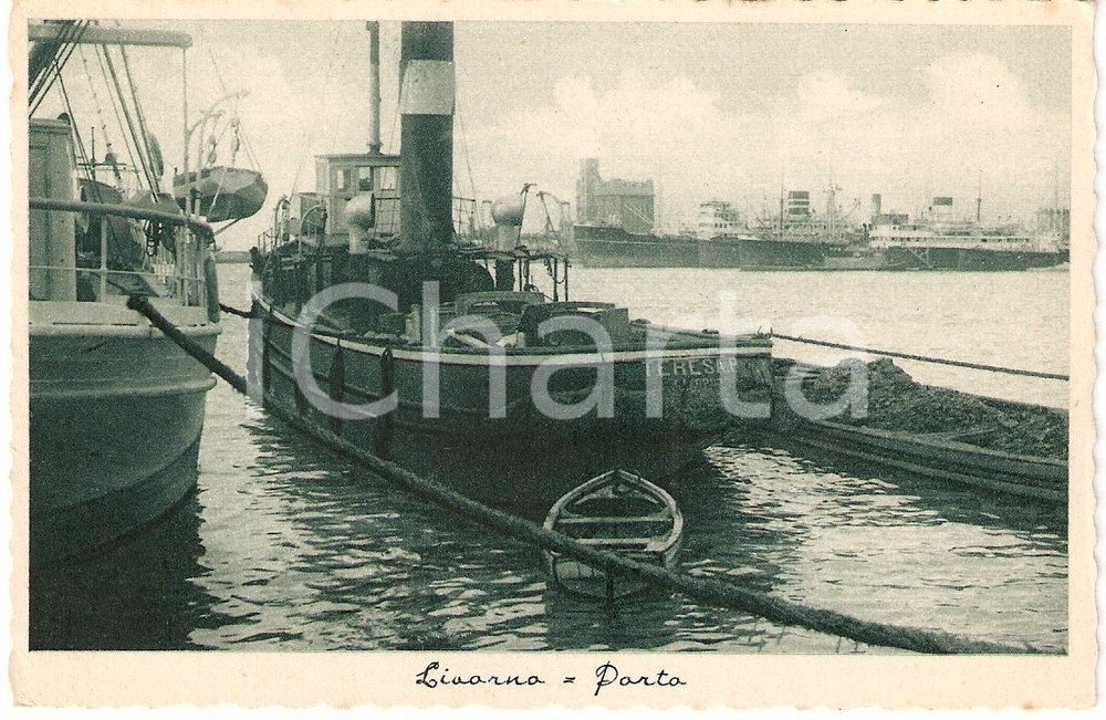 Cartolina originale da collezione 1930 ca LIVORNO Attracco al PORTO barca TERESA P. Cartolina FP NV 1