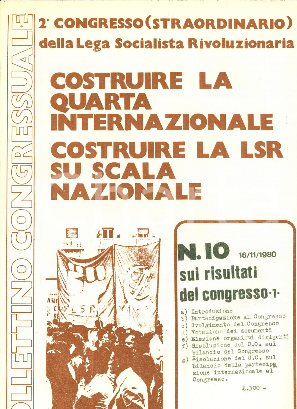 Oggetto da collezione cartaceo 1980 LEGA SOCIALISTA RIVOLUZIONARIA Costruire Quarta Internazionale Congresso 1