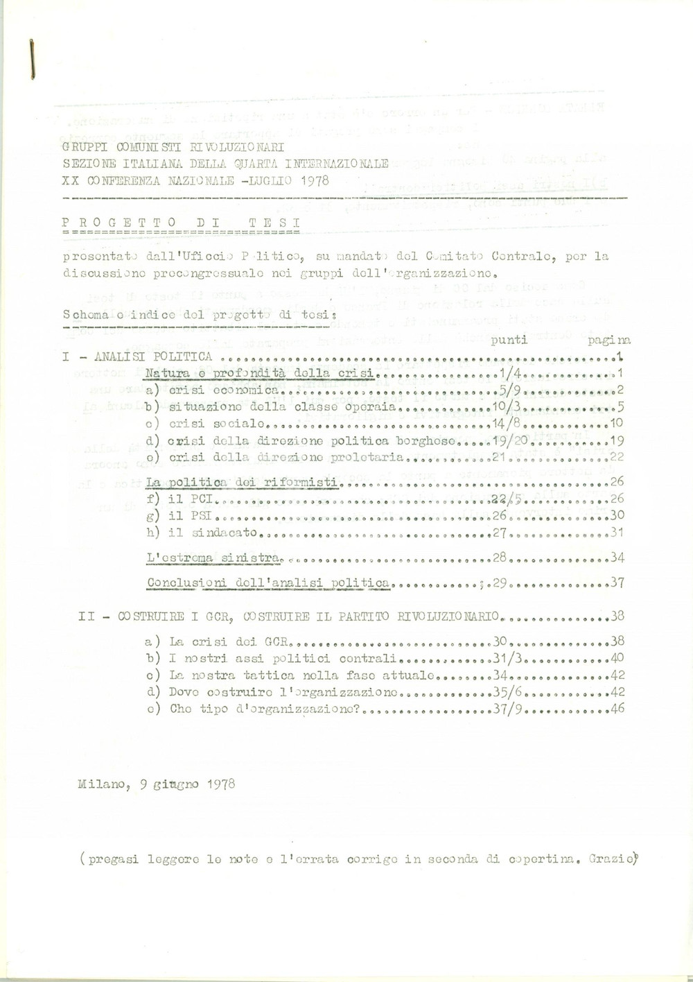 Oggetto da collezione cartaceo 1978 GRUPPI COMUNISTI RIVOLUZIONARI Crisi economica e soluzioni PCI Ciclostile 1