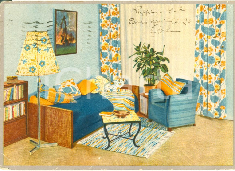 Cartolina originale da collezione 1943 MILANO? Ditta INDANTHREN arredo casa ILLUSTRATA Pubblicitaria FG VG 1