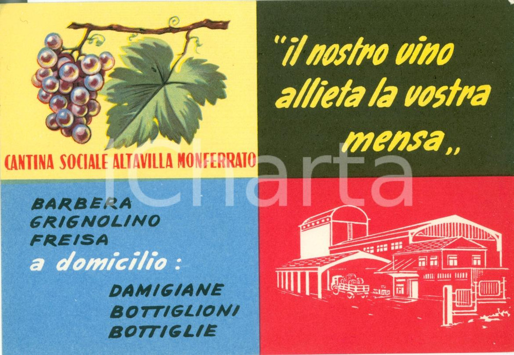 Cartolina originale da collezione 1955 ca ALTAVILLA MONFERRATO AL Cantina sociale Barbera grignolino FG NV 1
