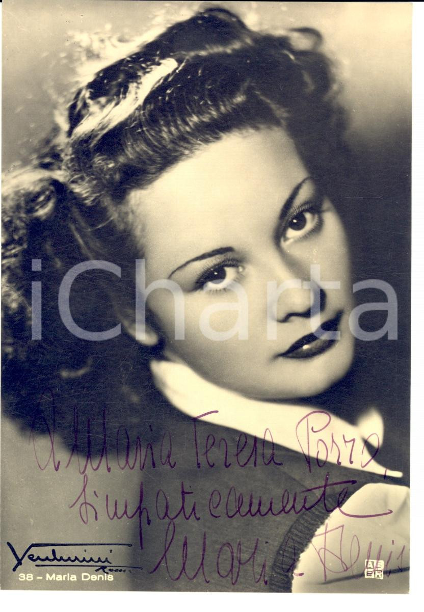 Autografo originale 1940ca Attrice MARIA DENIS autografo originale su fotografia seriale 1