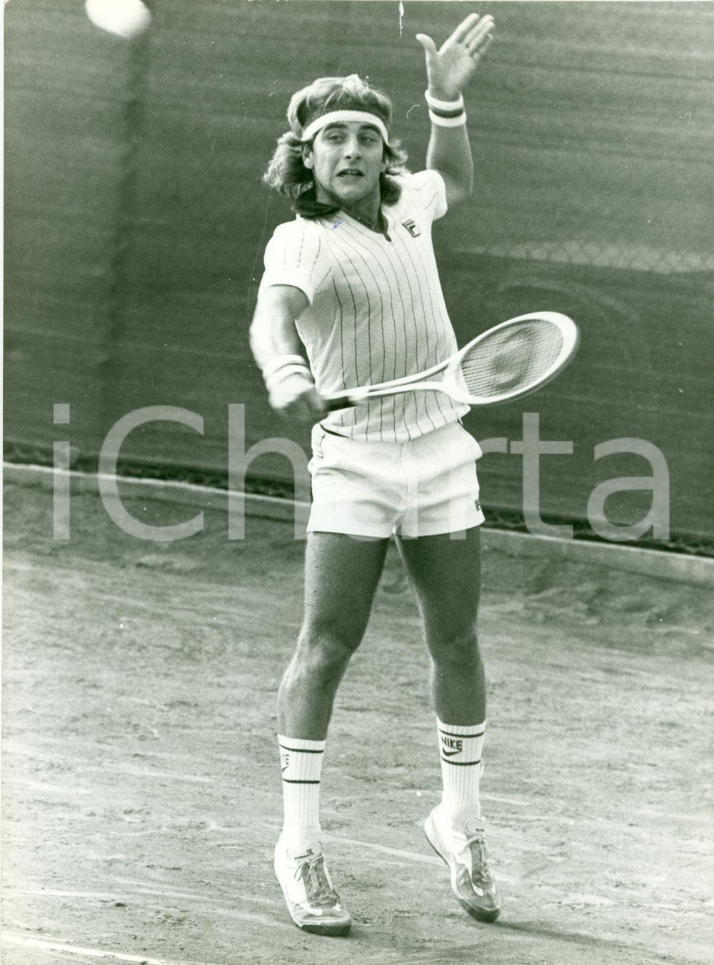 Fotografia d epoca originale 1980 ca TENNIS Campione Luca BOTTAZZI durante un servizio Fotografia 1