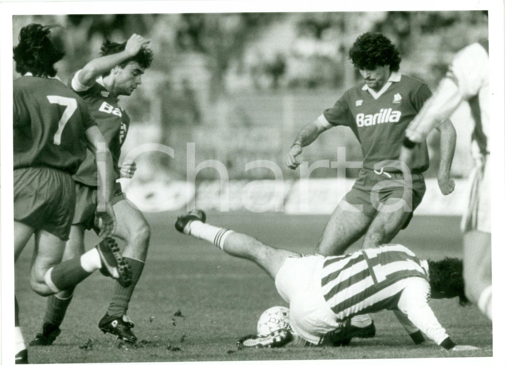Fotografia d epoca originale 1988 UEFA Calcio ROMA  PARTIZAN Bruno CONTI Giuseppe GIANNINI Roberto POLICANO 1