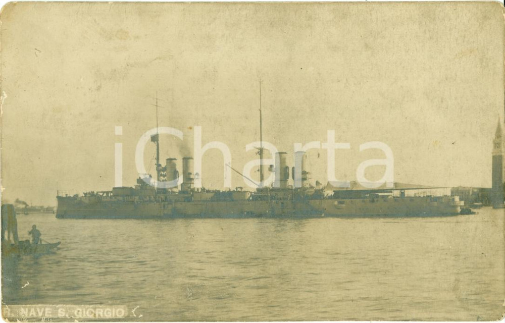 Fotografia d epoca originale 1910 ca VENEZIA Regia nave SAN GIORGIO in navigazione Fotografia 1