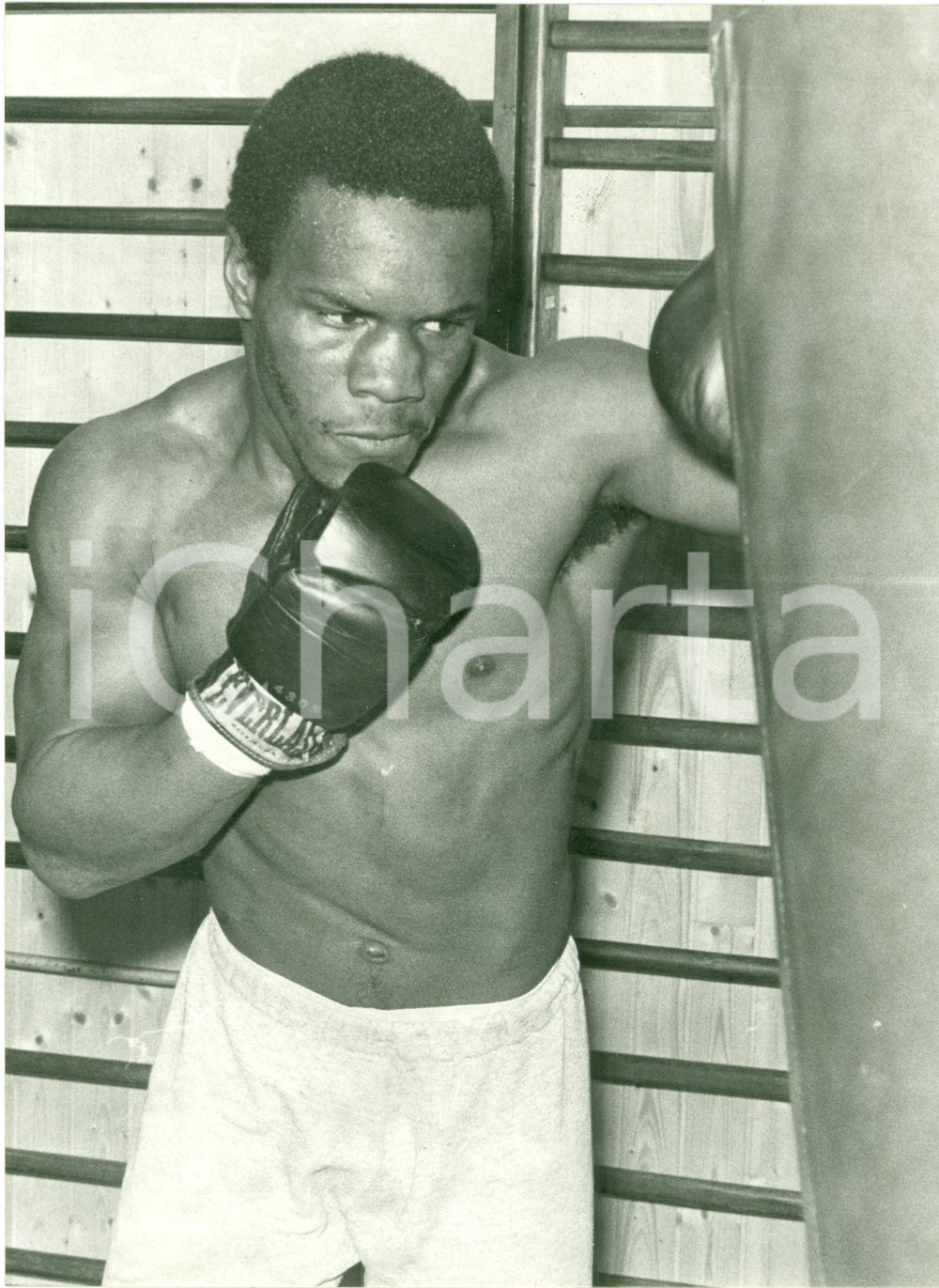 Fotografia d epoca originale 1980 ca BOXE Pugile Johnny WILBURN durante allenamenti Fotografia 1