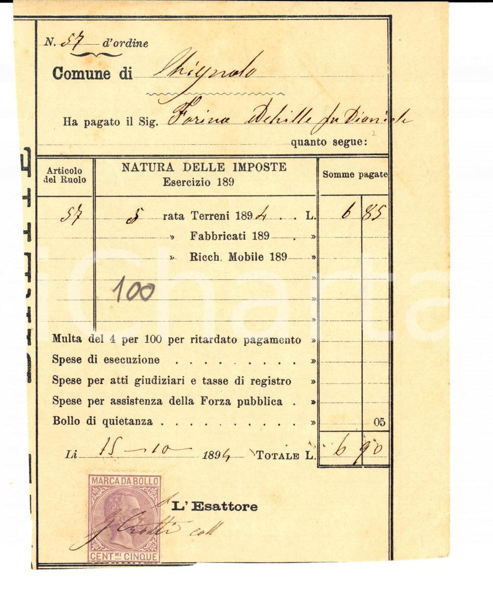 Documento originale, autentico 1894 CHIGNOLO D ISOLA BG Censi su terreni di Achille FARINA 1