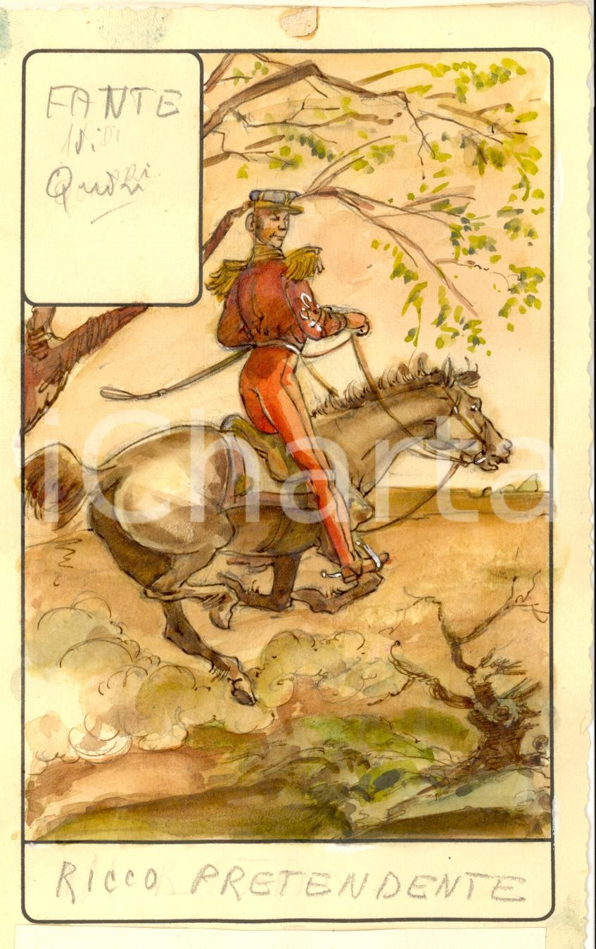 Stampa, bozzetto originale 1946 TAROCCHI Carta divinatoria originale olio su carta ENRICO SACCHI J quadri 1