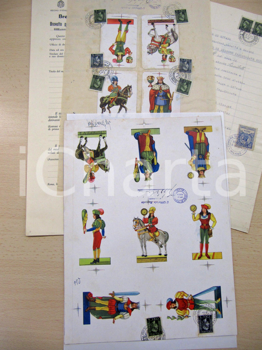 Documento originale, autentico 1946 BERGAMO Brevetto ditta MASENGHINI carte da gioco napoletane RARO 1