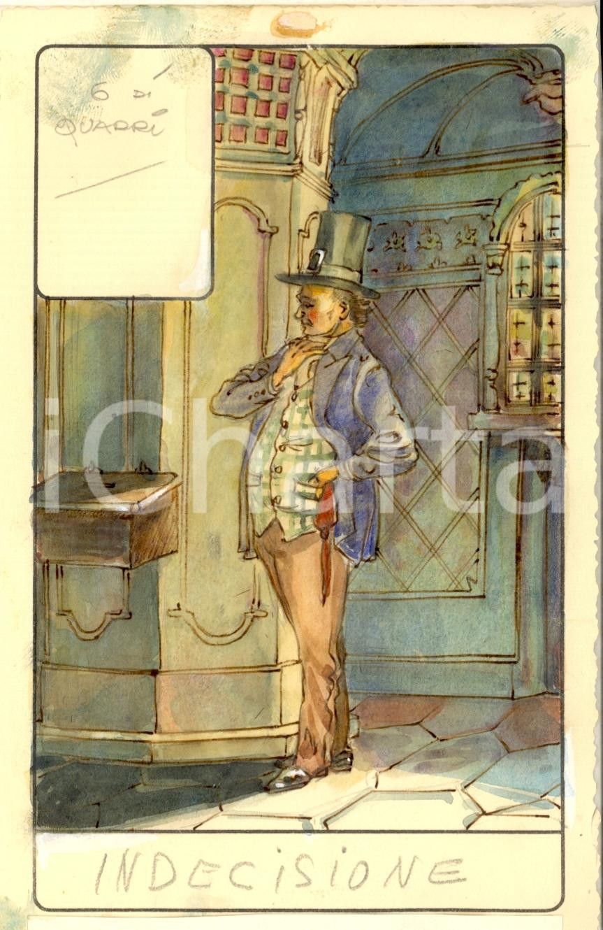 Stampa, bozzetto originale 1946 TAROCCHI Carta divinatoria originale olio su carta ENRICO SACCHI 6 quadri 1