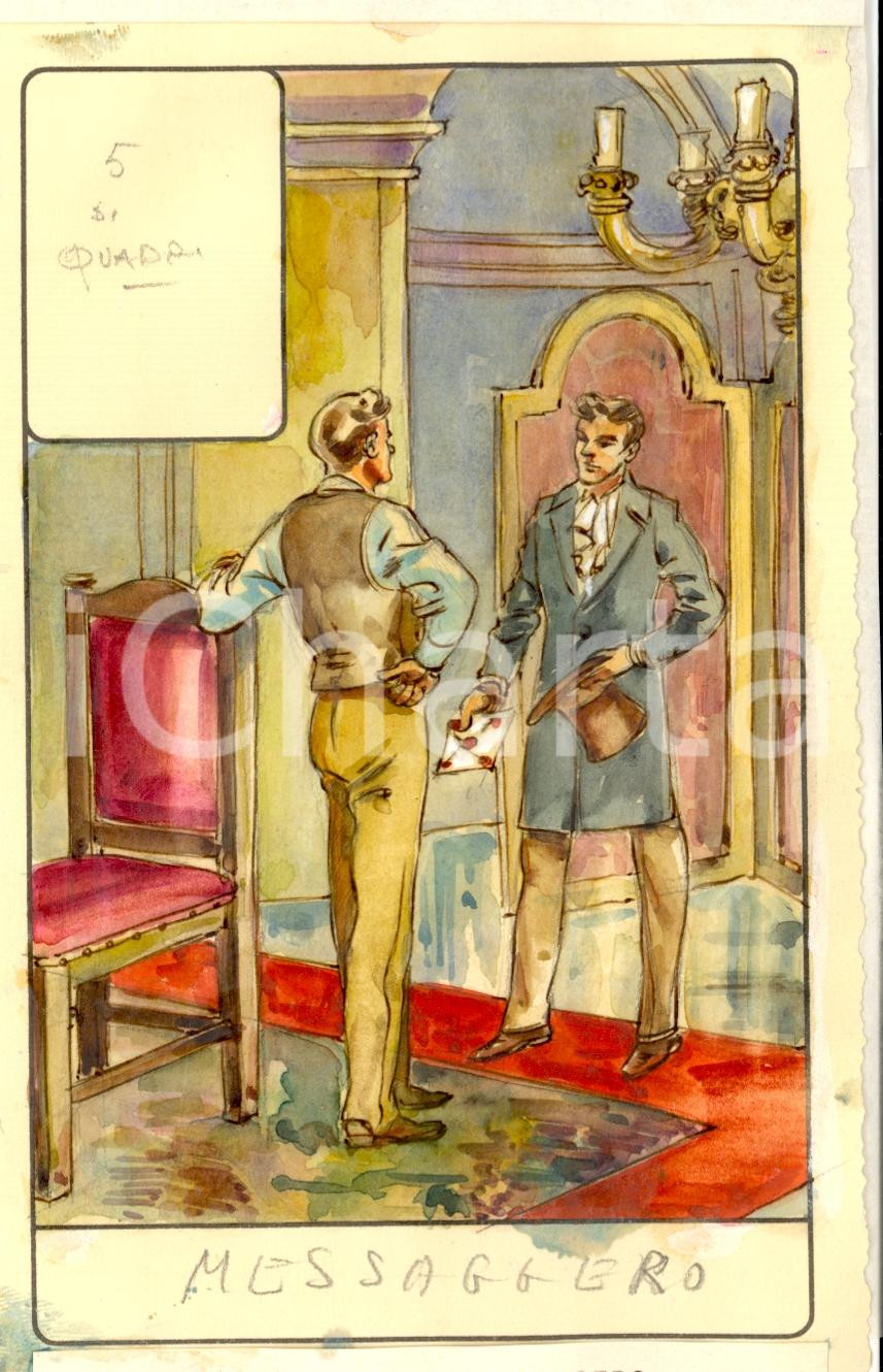 Stampa, bozzetto originale 1946 TAROCCHI Carta divinatoria originale olio su carta ENRICO SACCHI 5 quadri 1