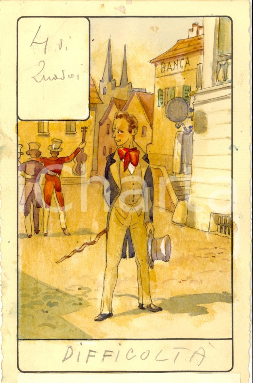 Stampa, bozzetto originale 1946 TAROCCHI Carta divinatoria originale olio su carta ENRICO SACCHI 4 quadri 1