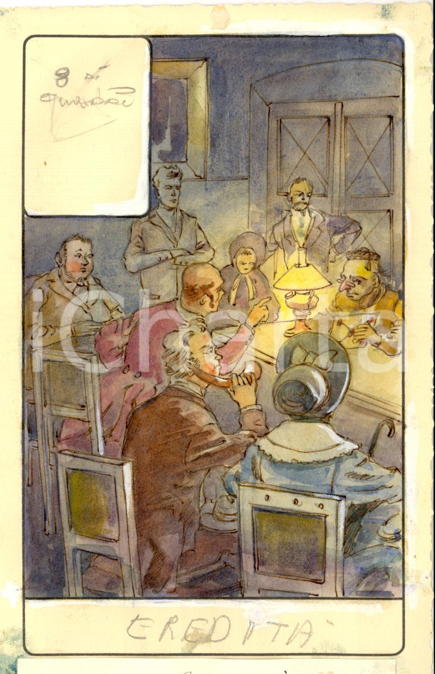 Stampa, bozzetto originale 1946 TAROCCHI Carta divinatoria originale olio su carta ENRICO SACCHI eredità 1