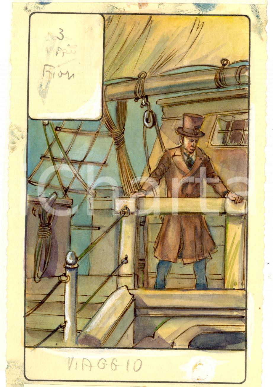 Stampa, bozzetto originale 1946 TAROCCHI Carta divinatoria originale olio su carta ENRICO SACCHI 3 fiori 1