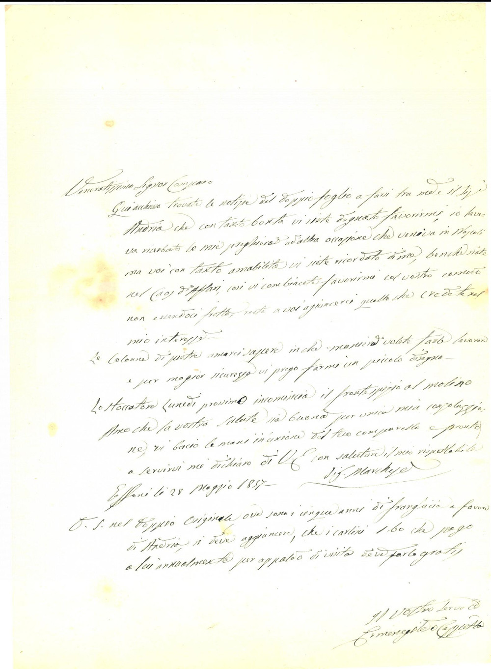 Documento originale, autentico 1857 GIFFONI SA Ermenegildo COPPETTA prepara lavoro su colonne in pietra 1