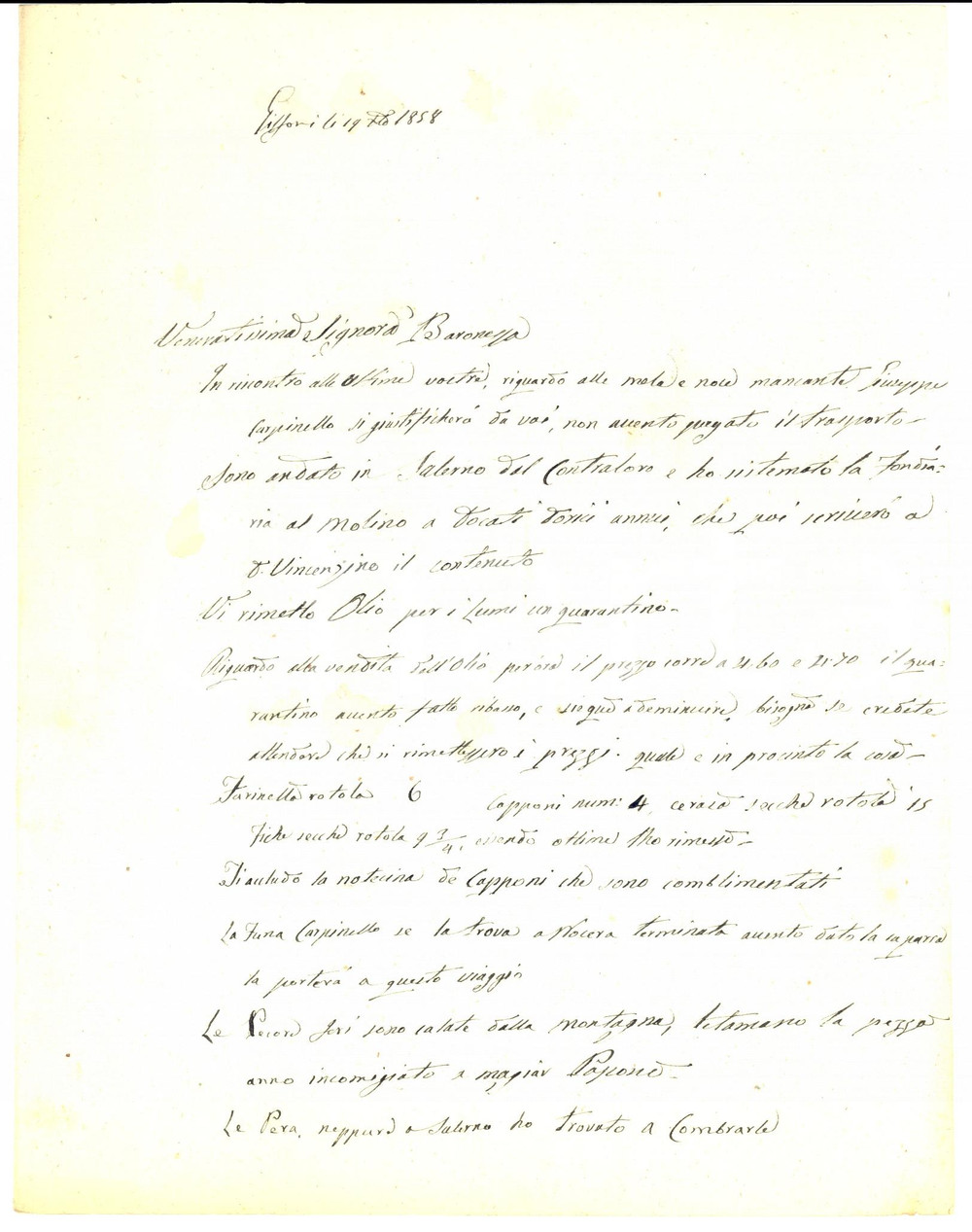 Documento originale, autentico 1858 GIFFONI SA Pecore della baronessa Anna BELLI calano dalla montagna 1