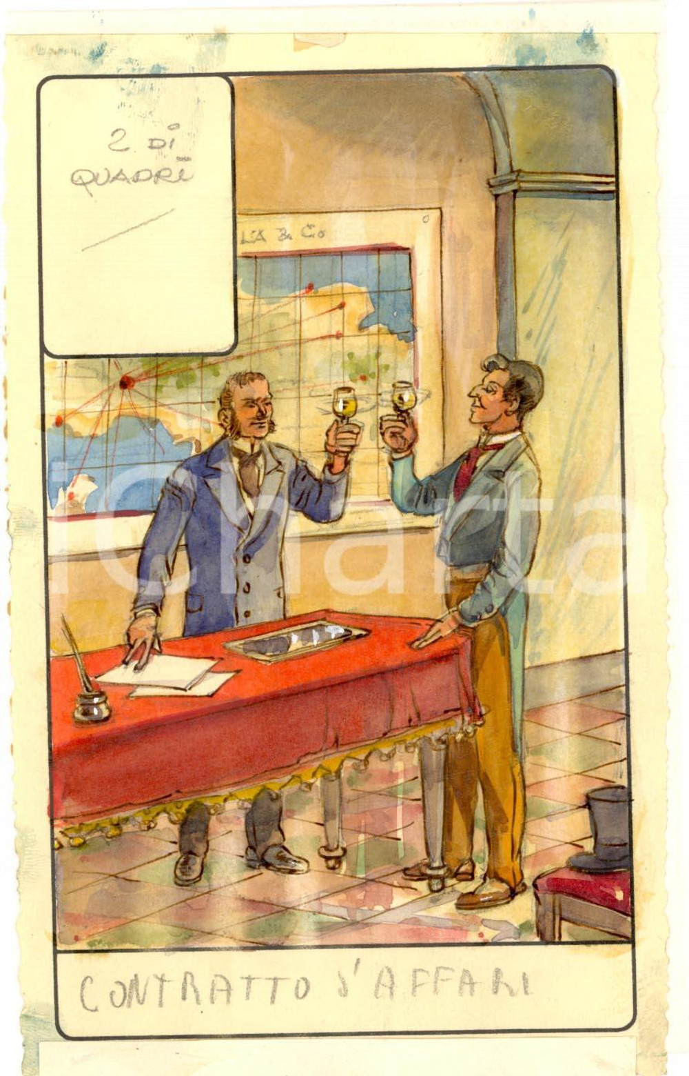 Stampa, bozzetto originale 1946 TAROCCHI Carta divinatoria originale olio su carta ENRICO SACCHI 2 quadri 1