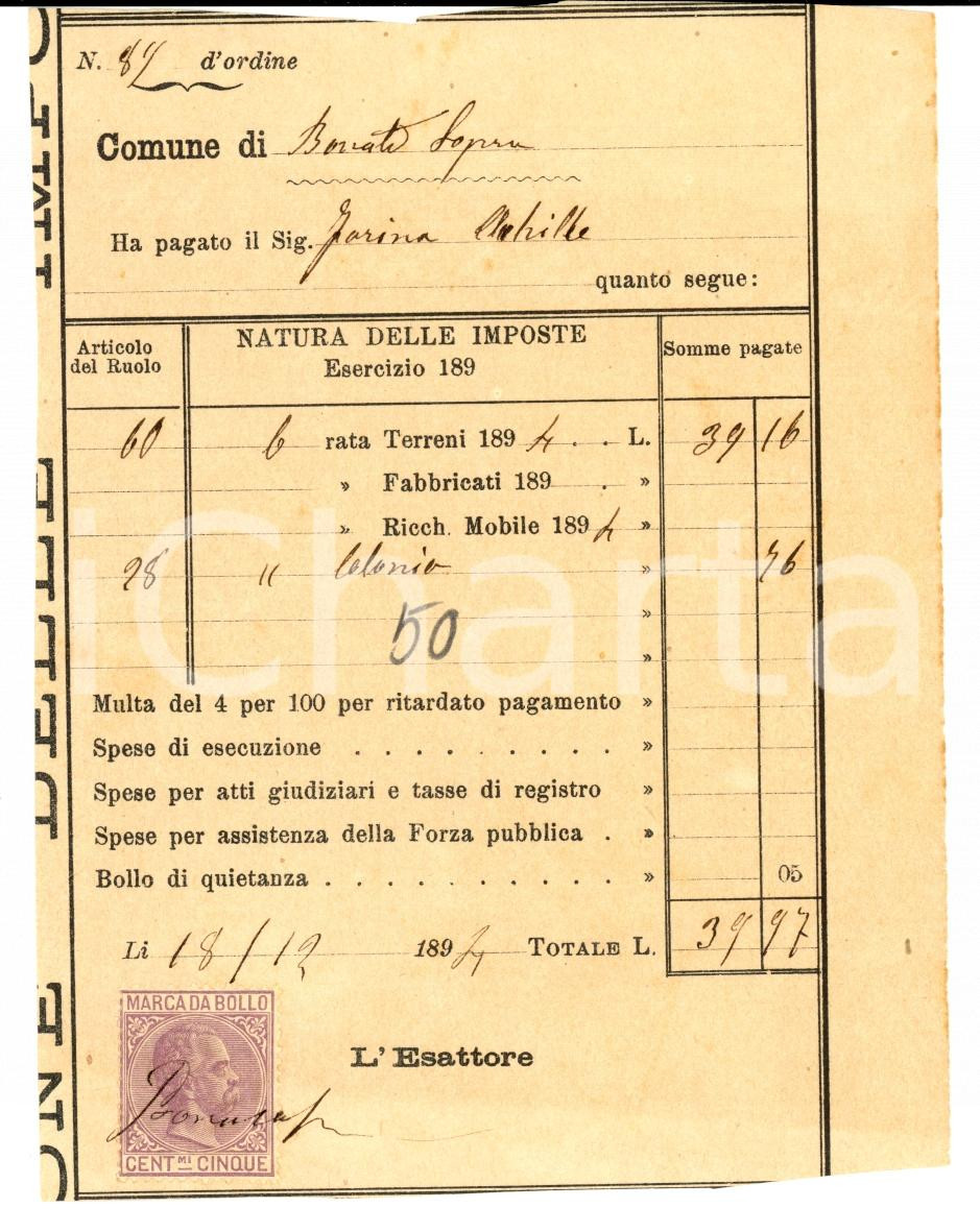 Documento originale, autentico 1894 BONATE SOPRA BG Censi su terreni di Achille FARINA 1