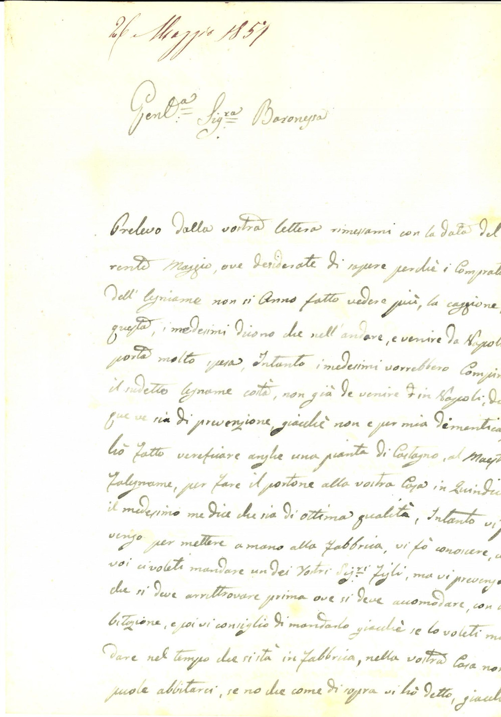 Documento originale, autentico 1857 MOSCHIANO AV I compratori di legname non si fanno vedere piÃ¹ 1