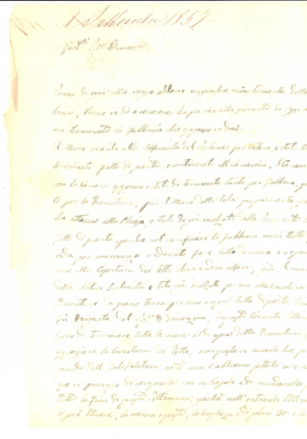 Documento originale, autentico 1857 MOSCHIANO AV Lavori al nuovo palazzo della baronessa Anna BELLI 1