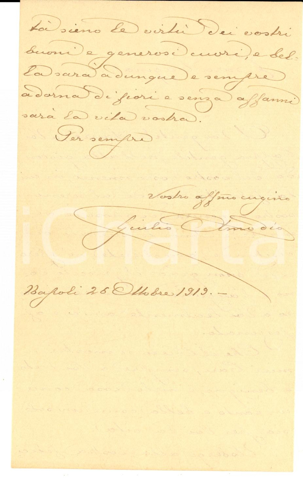 Autografo originale 1919 NAPOLI Pittore Giulio AMODIO alla cugina Laura Lettera AUTOGRAFO 1