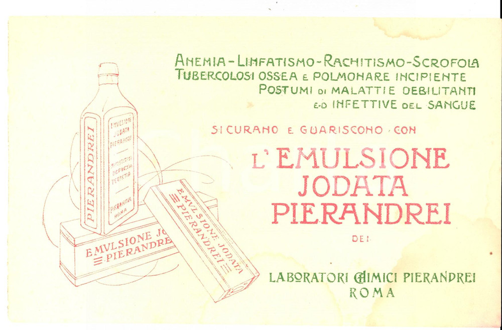 Materiale pubblicitario d’epoca 1950 ROMA Emulsione jodata Laboratori PIERANDREI Carta assorbente Farmaceutica 1