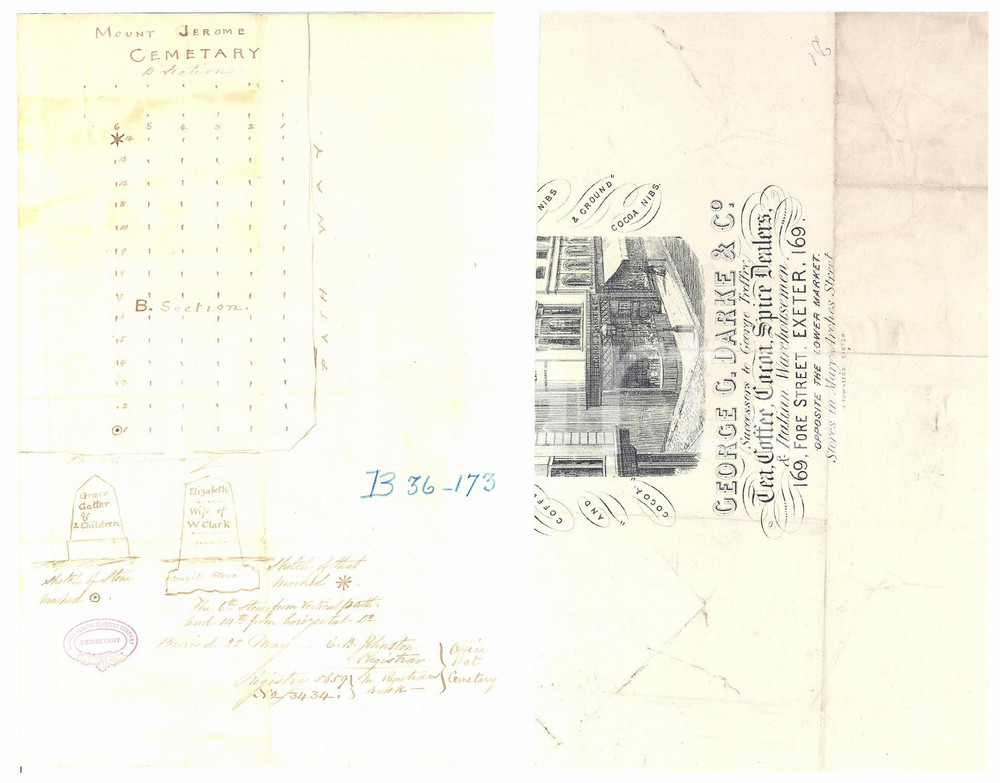 Stampa, bozzetto originale 1850 DUBLIN MOUNT JEROME Cemetery GATTER and CLARK S graves DESIGN 1