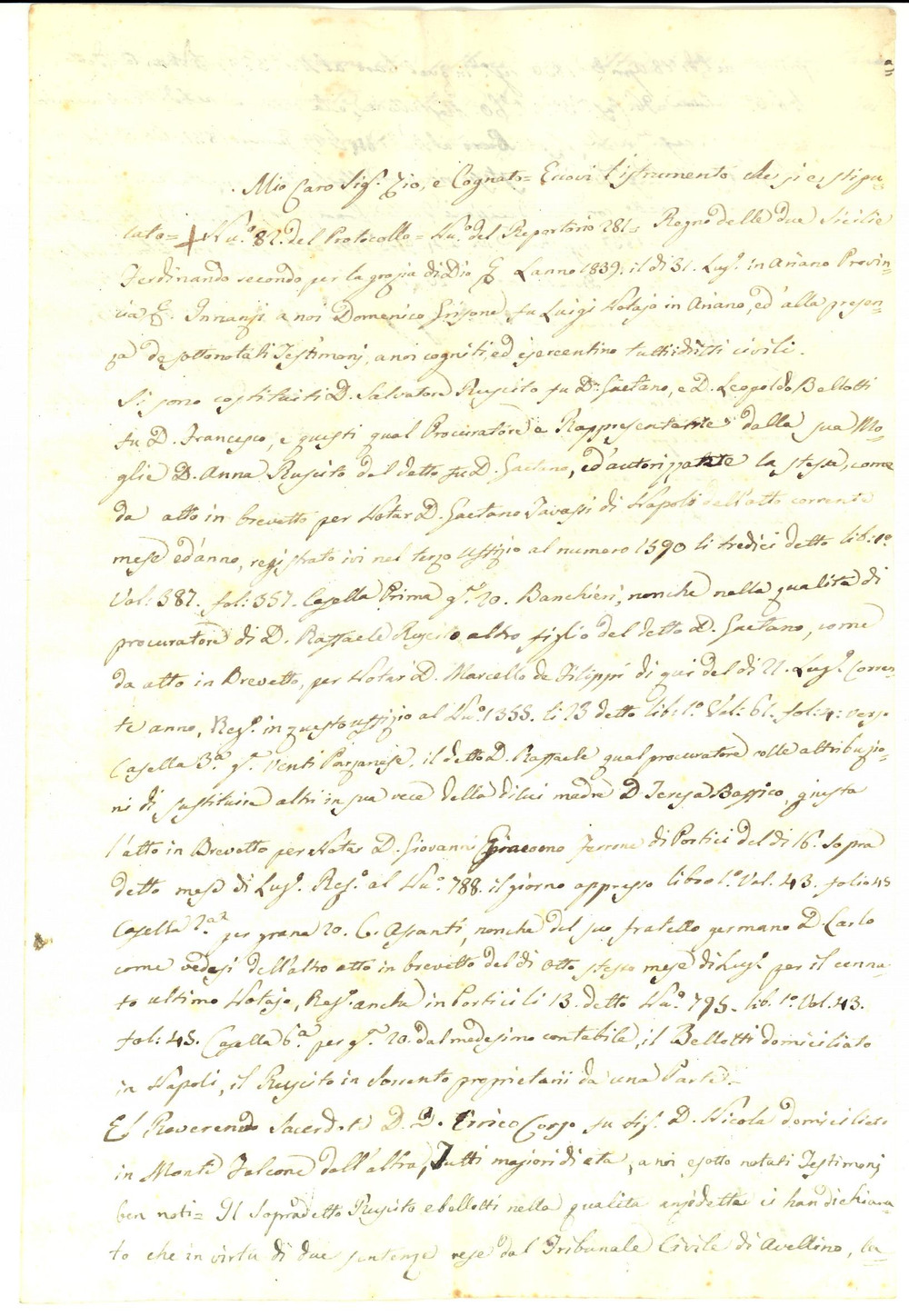 Documento originale, autentico 1839 ARIANO IRPINO AV Processo a Luigi CROCOLI per fondi LOMBA Documento 1