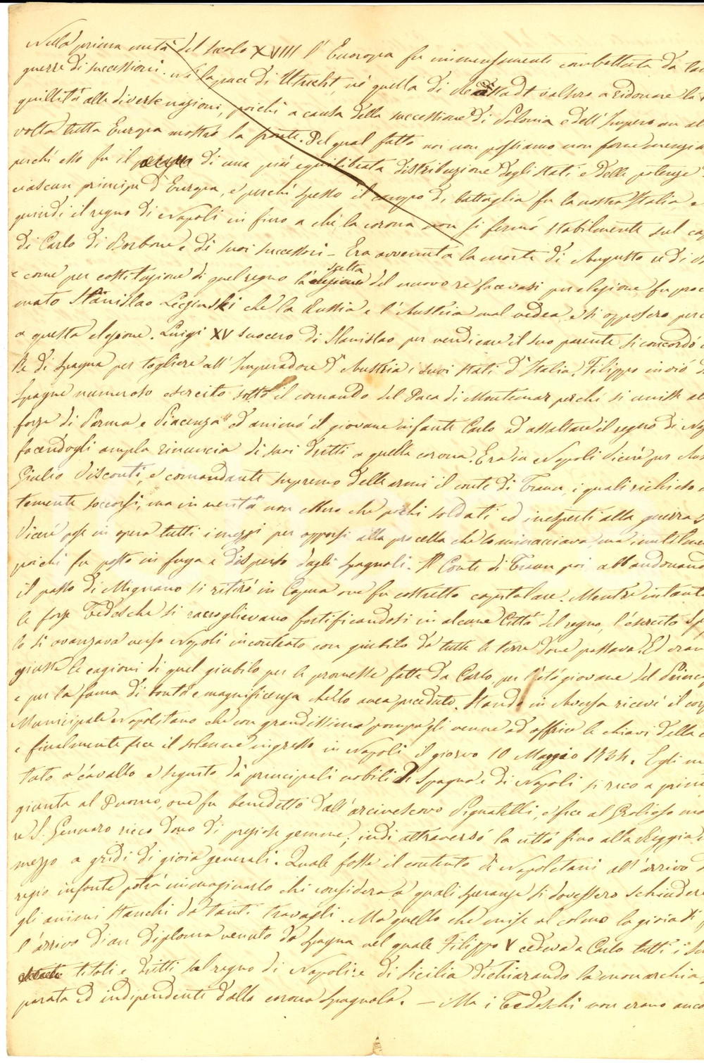 Manoscritto, lettera originale 1830 ca STORIA MODERNA Europa immensamente combattuta dalle guerre Manoscritto 1