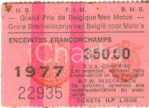 Oggetto da collezione cartaceo 1977 FRANCORCHAMPS BELGIO Grand Prix BELGIQUE Motos Biglietto 1