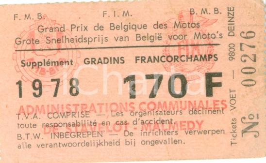 Oggetto da collezione cartaceo 1978 FRANCORCHAMPS BELGIO Grand Prix BELGIQUE Motos Biglietto 1