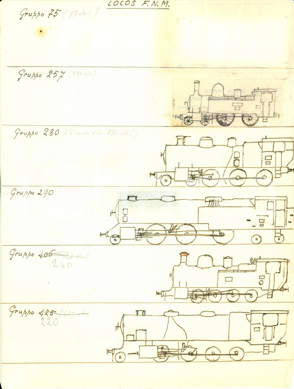 Stampa, bozzetto originale 1950 ca MILANO Locomotive FNM Ferrovie Nord Milano Disegno a mano 1